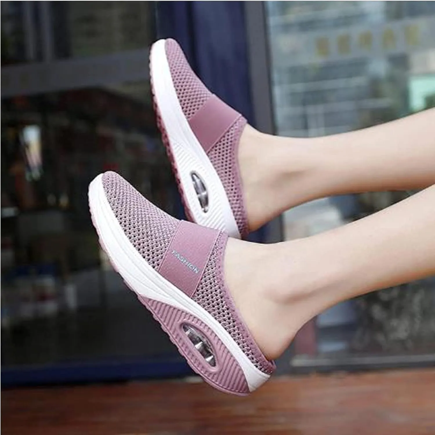 Mules for Women Breathable Mesh Walking Mules Sneakers Arch Support Slippers Outdoor Casual Non Slip Orthopedic Sneakers Slip-On Open Back Mule Platform Wedge Closed Toe Shoes