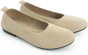 MUSSHOE Ballet Flats Shoes for Women Dressy, Comfortable Soft Knit Round Toe Women's Flat, Casual Work Office