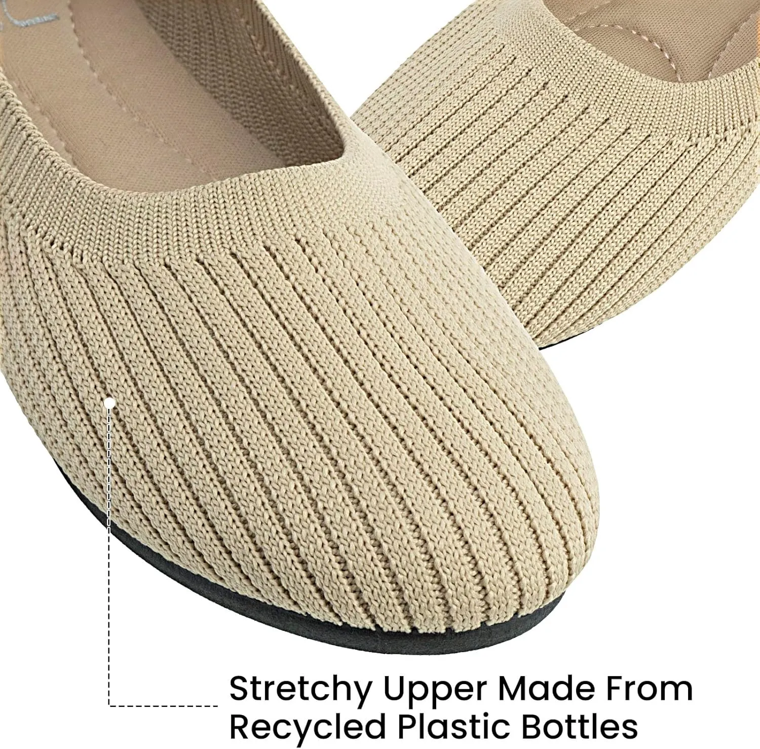 MUSSHOE Ballet Flats Shoes for Women Dressy, Comfortable Soft Knit Round Toe Women's Flat, Casual Work Office