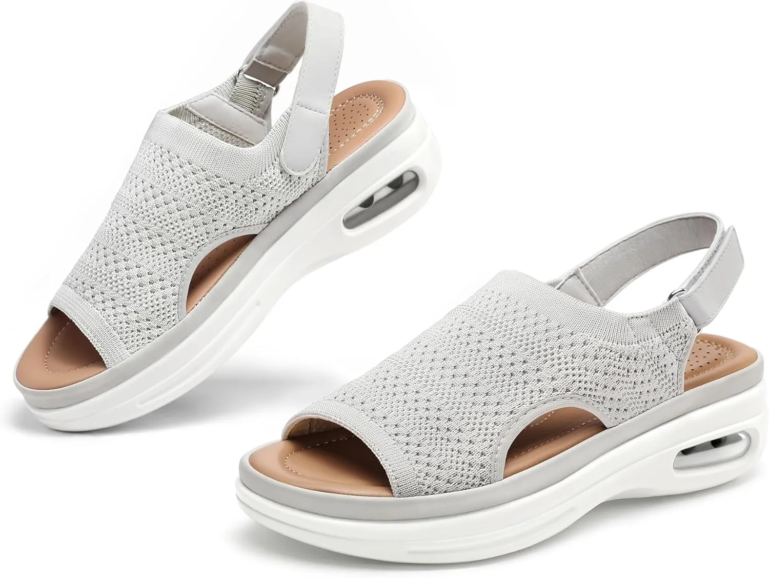 mysoft Women's Comfortable Air Cushion Support Walking Sandals Breathable Knit Slingback Platform Shoes
