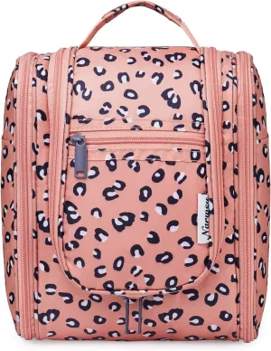 Narwey Small Hanging Cheetah Toiletry Bag Women Travel Makeup Bag Organizer Toiletries Bag for Travel Size Essentials Accessories Cosmetics (Medium, Orange Leopard)