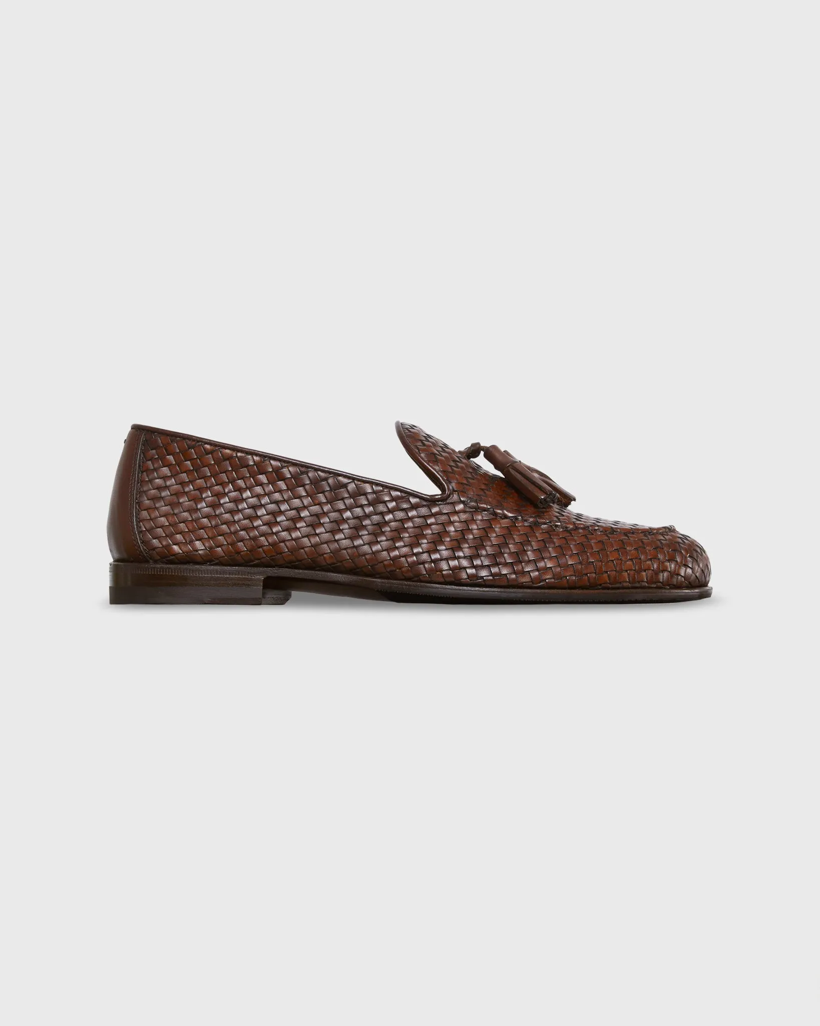Nassau Tassel Loafer in Brown Woven Leather