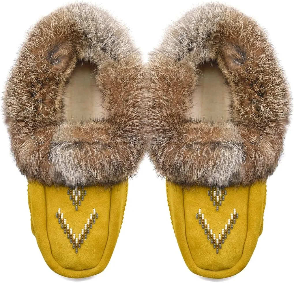 Native dechic Slippers Unisex Canadian-Made Moccasins Leather Slippers for Women Luxury Slippers Real Fur Slippers