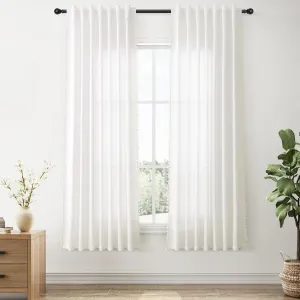 Natural Ivory Linen Curtains 63 Inches Long 2 Panels Boho Farmhouse Semi Sheer Curtains Tassels Back Tab Top Neutral Textured Off White Light Filtering Chic Drapes for Living Room Bedroom 52x63