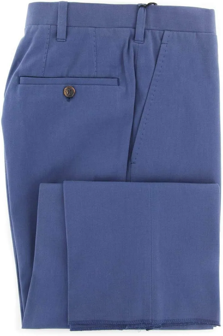 Navy Blue Solid Cotton Blend Pants - Slim