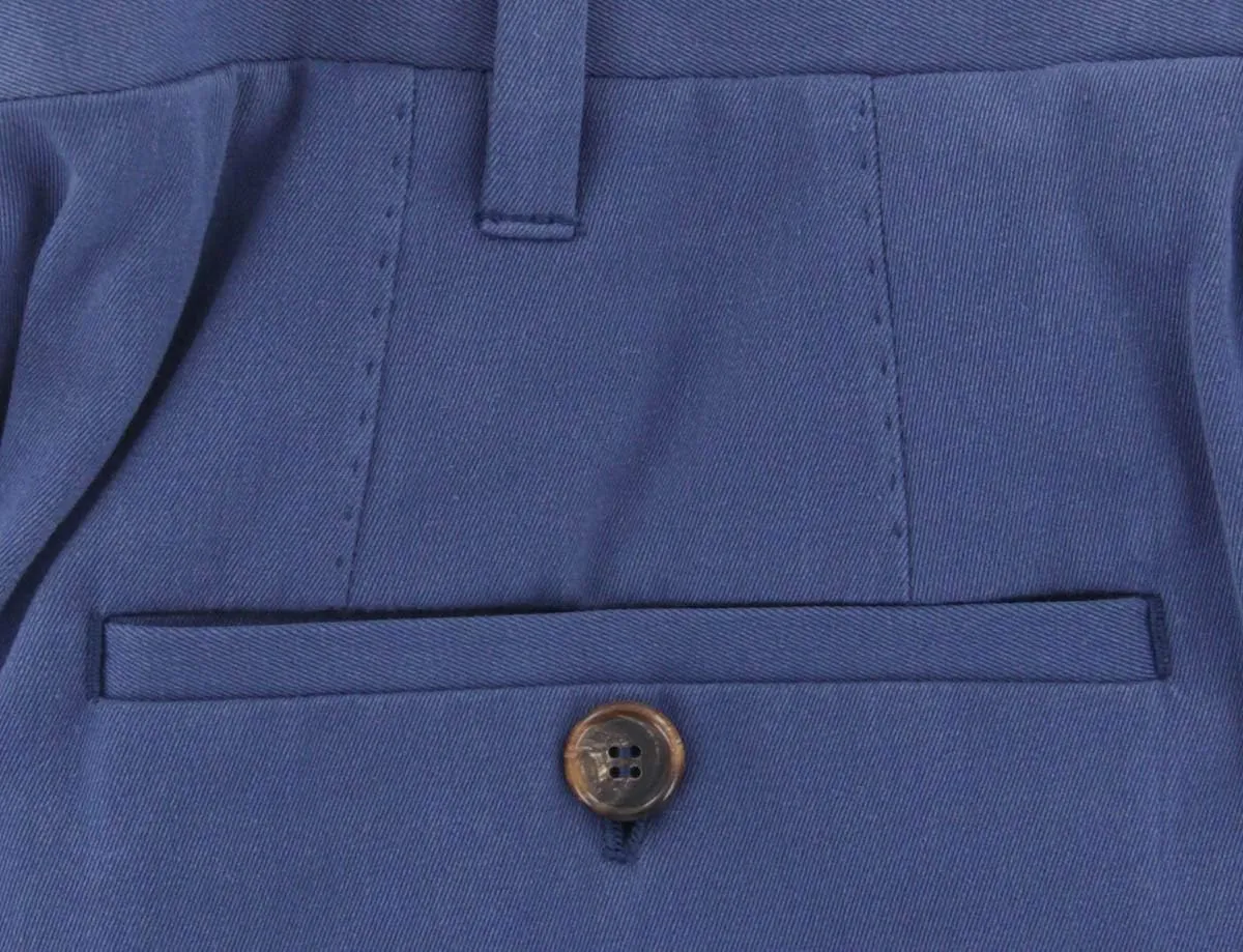 Navy Blue Solid Cotton Blend Pants - Slim