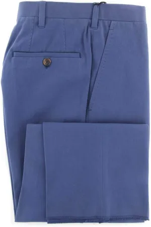 Navy Blue Solid Cotton Blend Pants - Slim