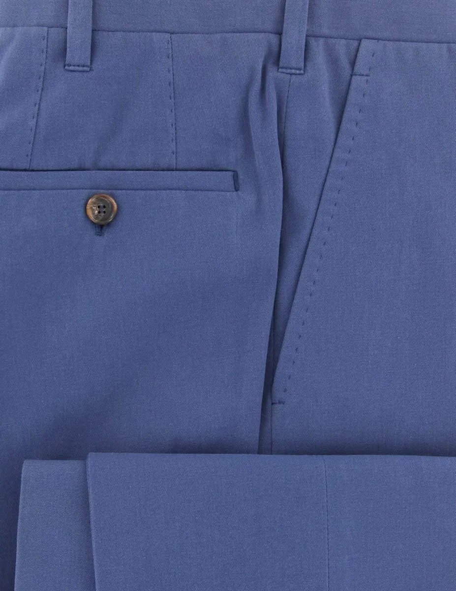 Navy Blue Solid Cotton Blend Pants - Slim