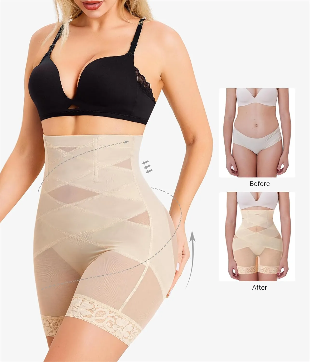 Nebility Shapewear Tummy Control Body Shaper High Waisted Butt Lifting Panties Shapewear Shorts Thigh Slimmer
