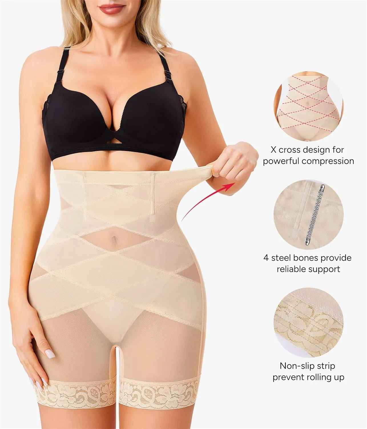 Nebility Shapewear Tummy Control Body Shaper High Waisted Butt Lifting Panties Shapewear Shorts Thigh Slimmer