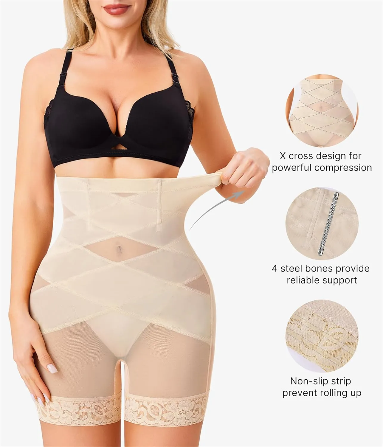 Nebility Shapewear Tummy Control Body Shaper High Waisted Butt Lifting Panties Shapewear Shorts Thigh Slimmer