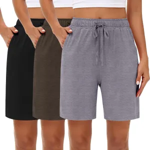 Neer 3 Pack Women's Bermuda Shorts, Jogger Yoga Sweat Walking Short Running Knee Length Sport Drawstring Shorts with Pockets