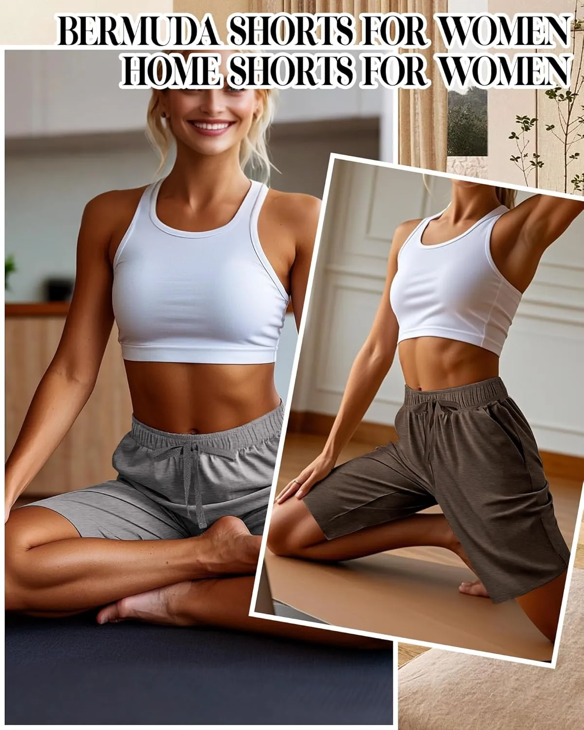 Neer 3 Pack Women's Bermuda Shorts, Jogger Yoga Sweat Walking Short Running Knee Length Sport Drawstring Shorts with Pockets