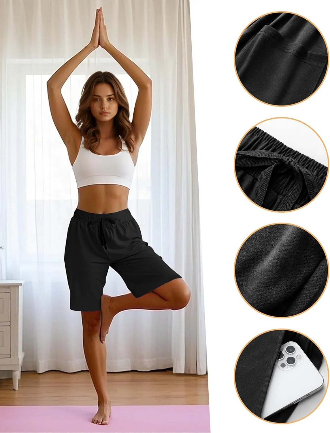 Neer 3 Pack Women's Bermuda Shorts, Jogger Yoga Sweat Walking Short Running Knee Length Sport Drawstring Shorts with Pockets