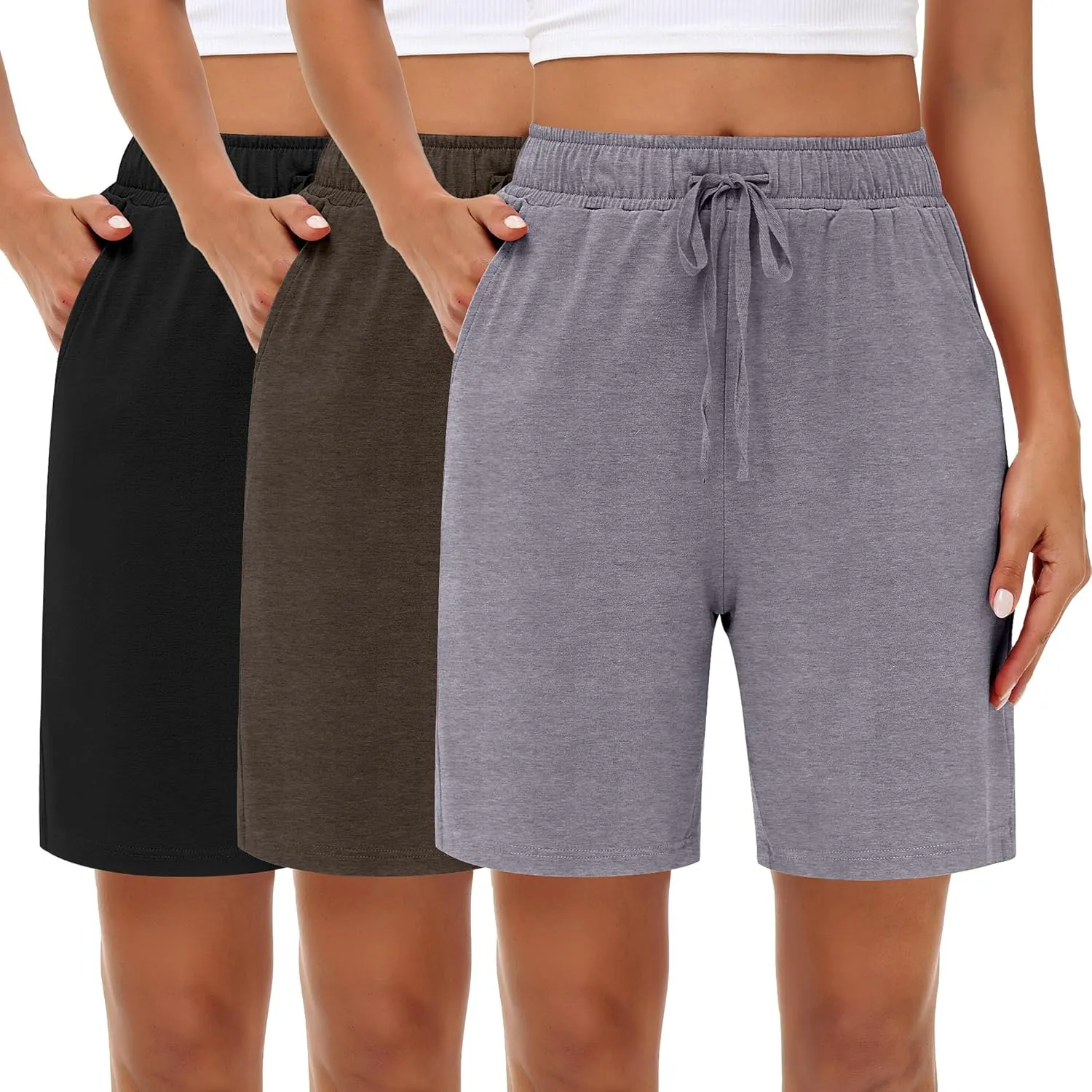 Neer 3 Pack Women's Bermuda Shorts, Jogger Yoga Sweat Walking Short Running Knee Length Sport Drawstring Shorts with Pockets