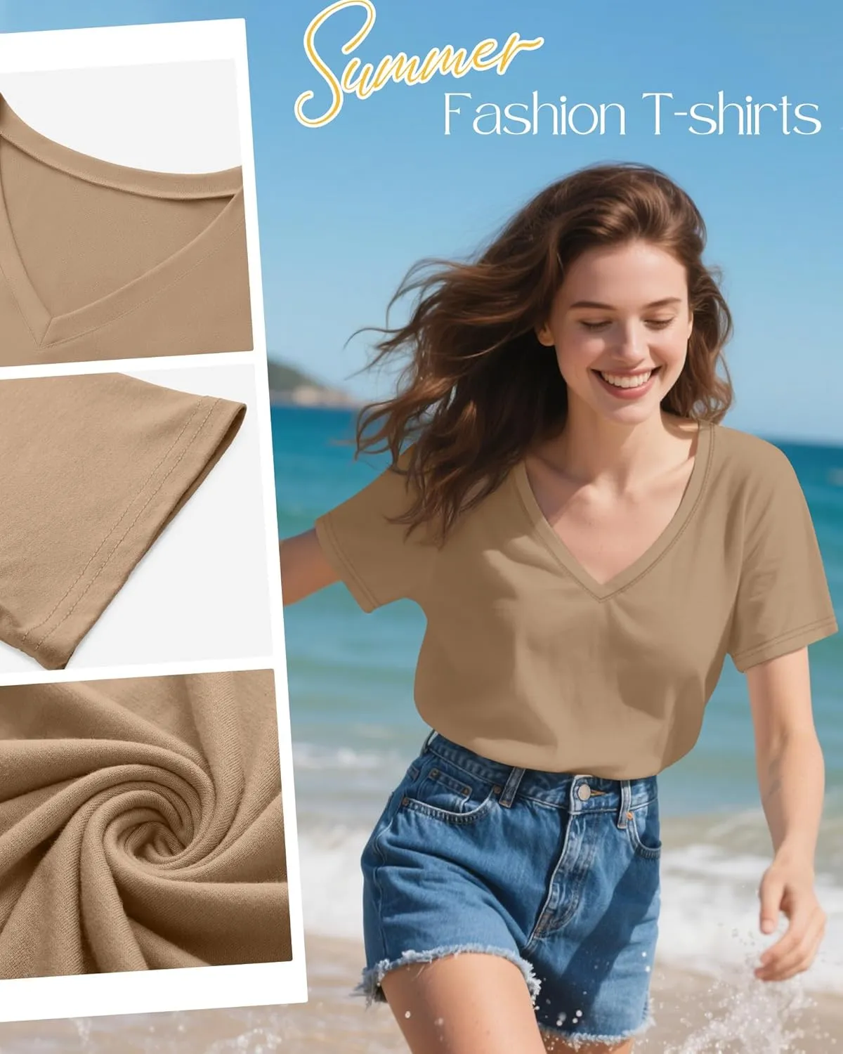 Neer 4 Pack Women's V Neck T-Shirts Summer Short Sleeve Casual Tops Loose Fit Flat Hem Basic Tees