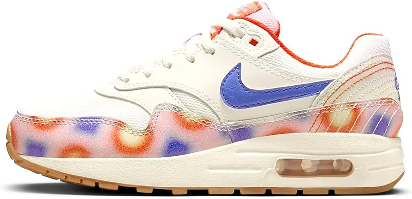 Nike Air Max 1 SE Big Kids' Shoes (FN7287-100, SAIL/Blue Joy/Safety Orange/Football Grey) Size 6