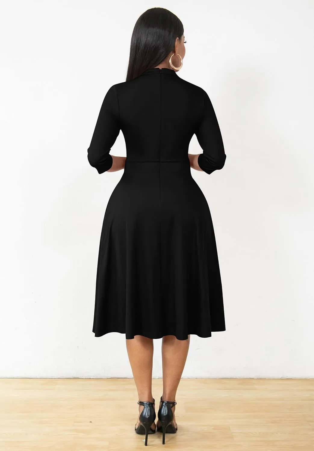Nmoder Casual Dresses for Women Semi Formal Fit and Flare 3/4 Sleeve A-line Church Work Dress with Pockets