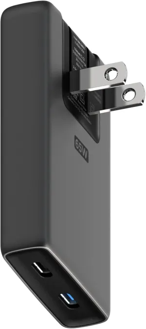 Nomad 65w Slim Power Adapter Carbide, Flat Wall Charger with Dual USB C Cable Ports, Flat Charger Block with Fast Charge Ports, Slim Charger Block Flat USB C Wall Plug, Slim USB C Wall Charger