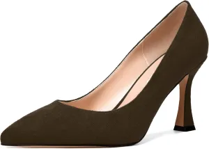 NUMALEO Womens Pointed Toe Cute Suede Slip On Solid Night Club Stiletto High Heel Pumps Shoes 3.3 Inch