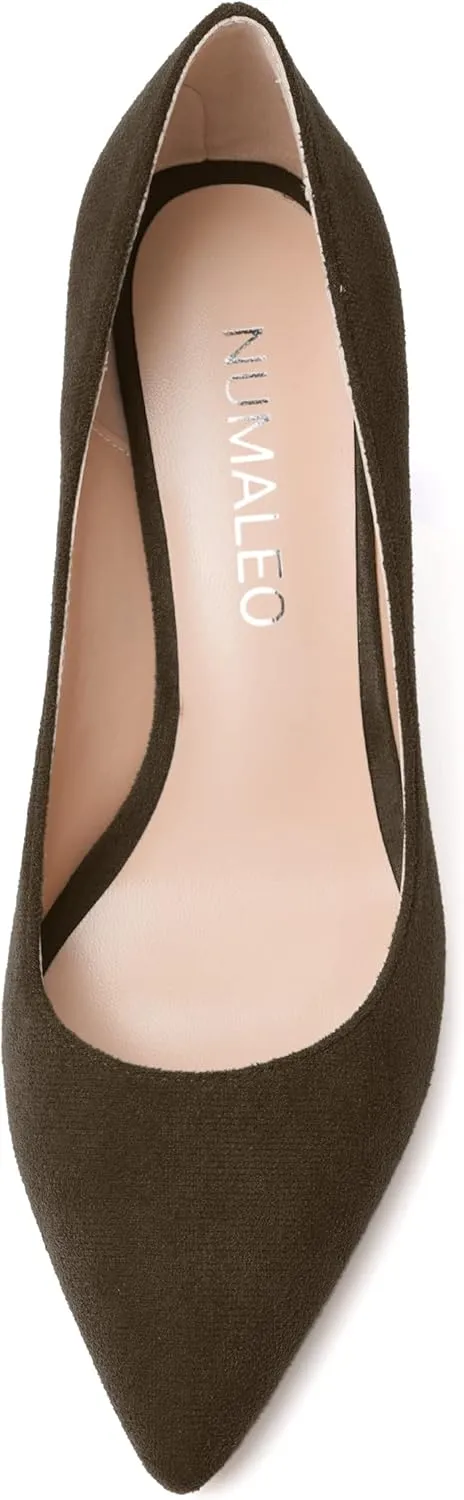 NUMALEO Womens Pointed Toe Cute Suede Slip On Solid Night Club Stiletto High Heel Pumps Shoes 3.3 Inch