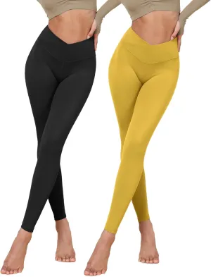 ODODOS 2 Pack Buttery Soft Cross Waist Leggings for Women, ODCLOUD 25" / 28" Crossover Lounge Yoga Pants