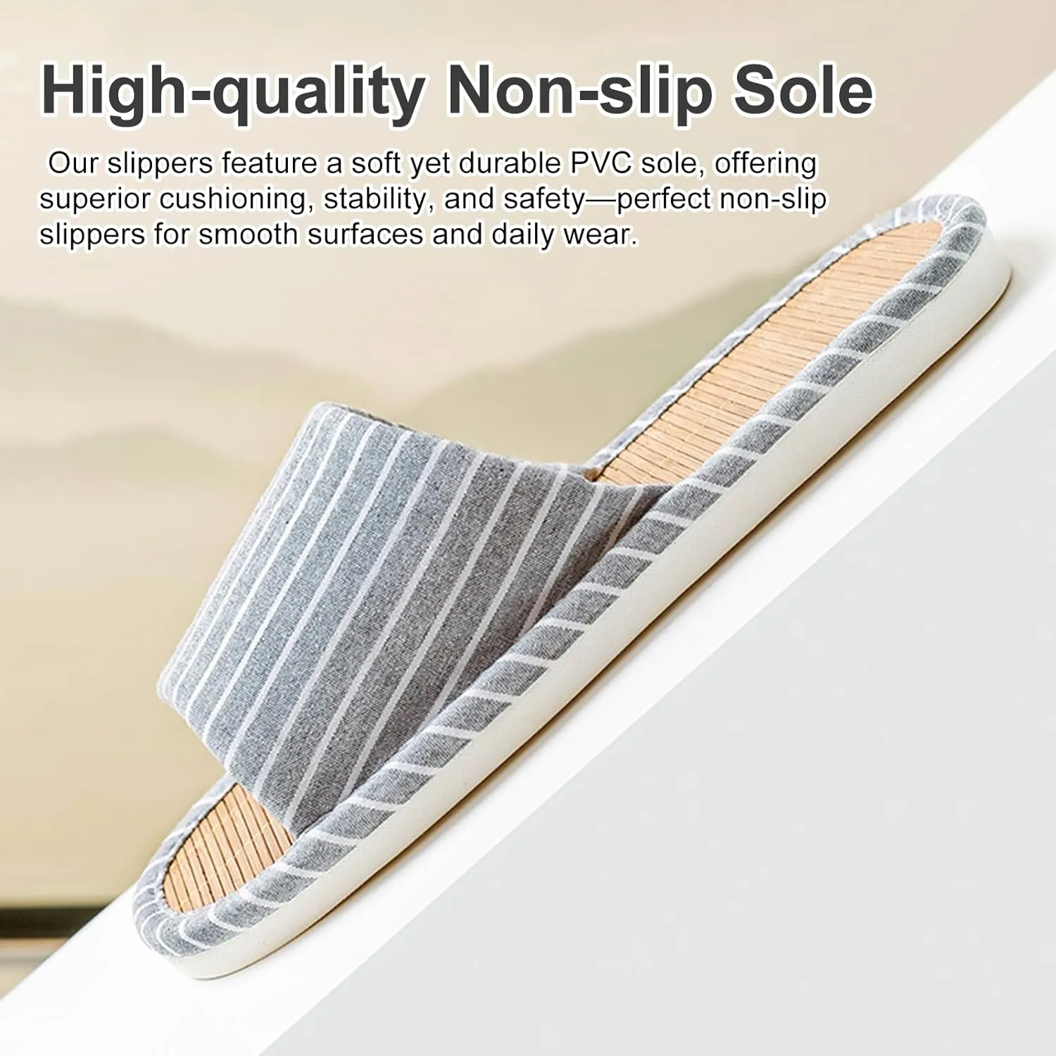 Odor-resistant Japanese Bamboo House Slippers for Sweaty Feet for Summer Cooling Slippers with Non-slip Soft Sole for Tatami and Indoor Easy to Clean