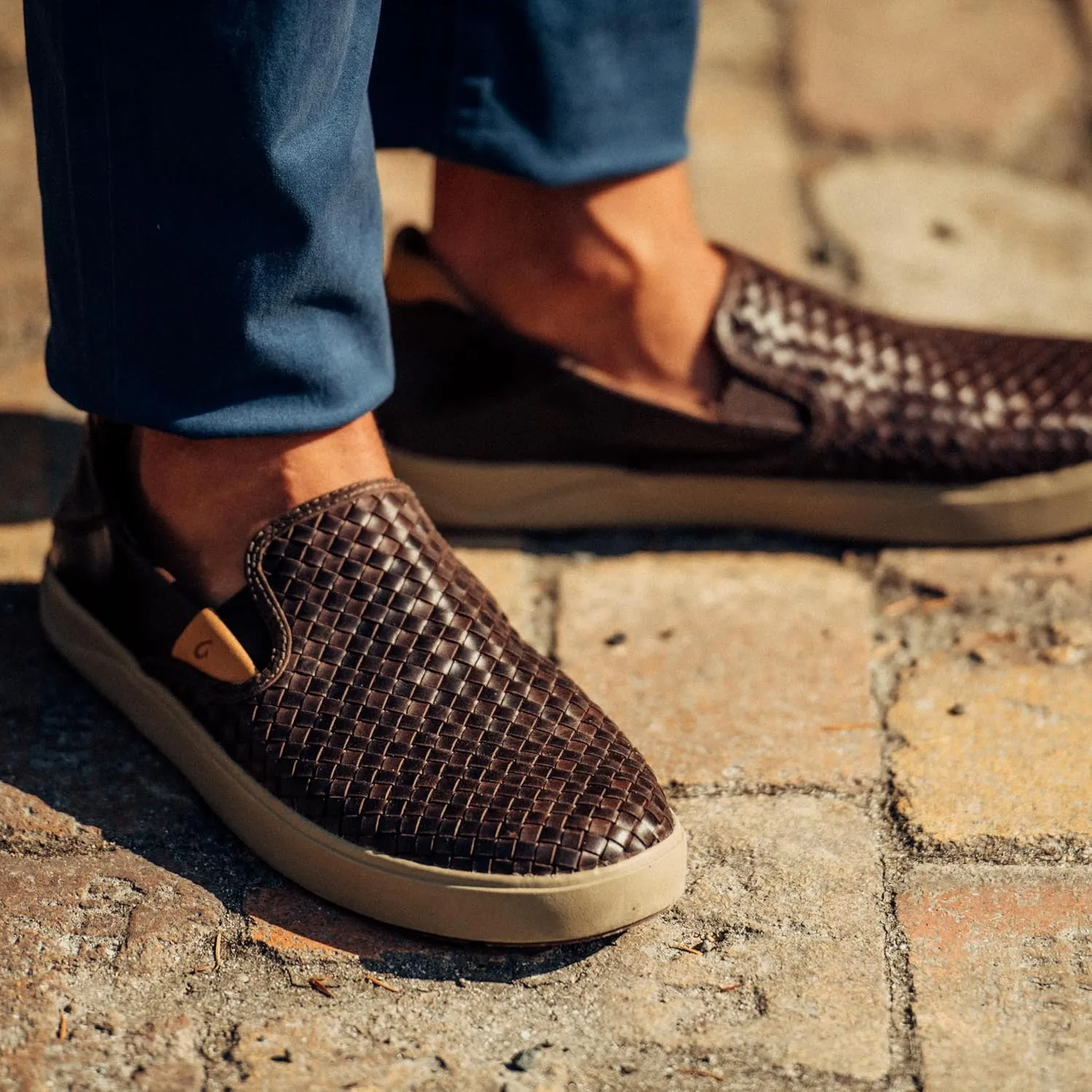 OLUKAI Lae'ahi Lauhala Men's Woven Leather Shoes, Versatile Everyday Leather Sneakers, Easy Slip On Design, All-Day Wear & Comfort