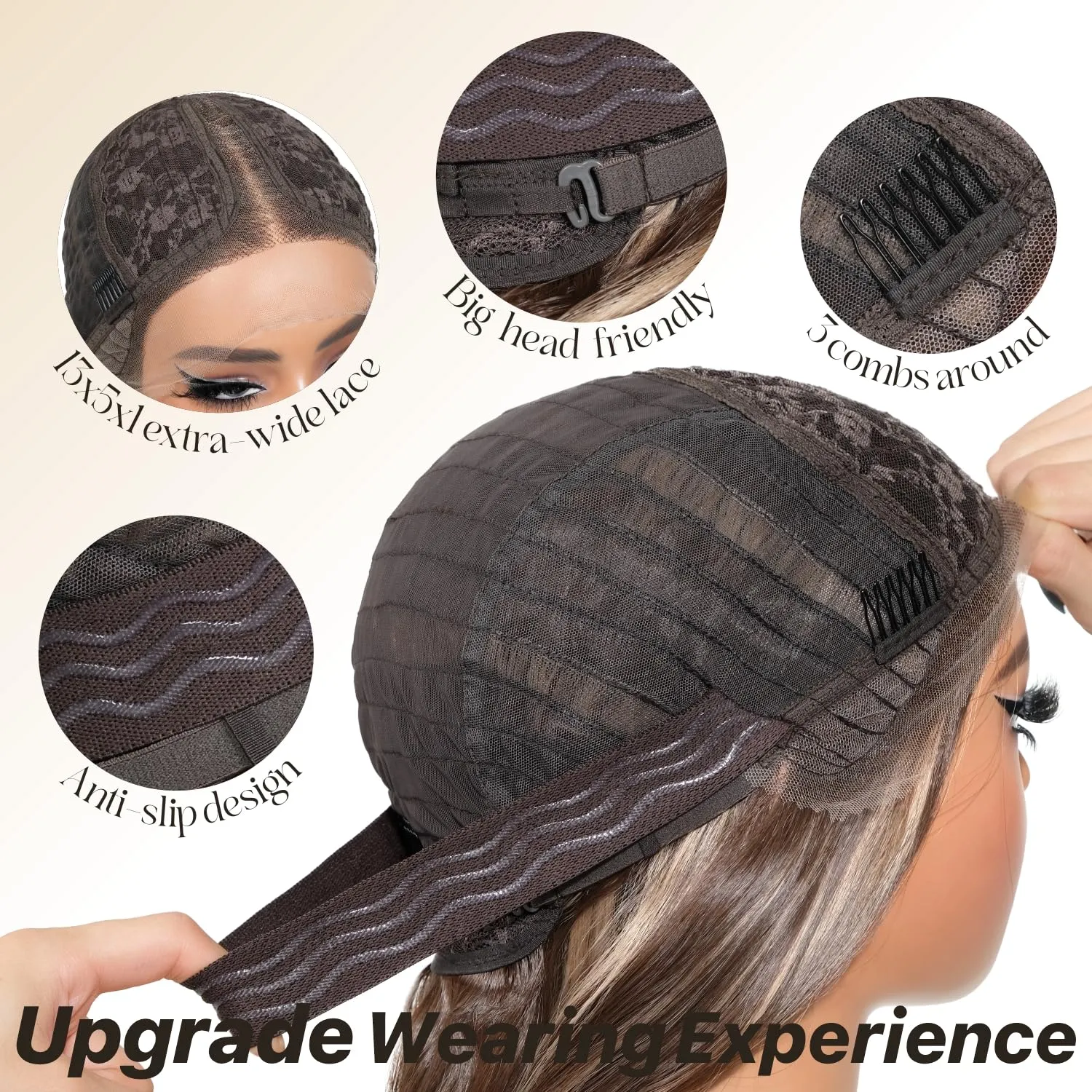 Ombre Blonde Synthetic Lace Front Wigs Body Wave Glueless Wigs With Bangs Pre Plucked Pre Cut 13x5x1 HD Lace Middle Part Wigs For Woman 26 Inch