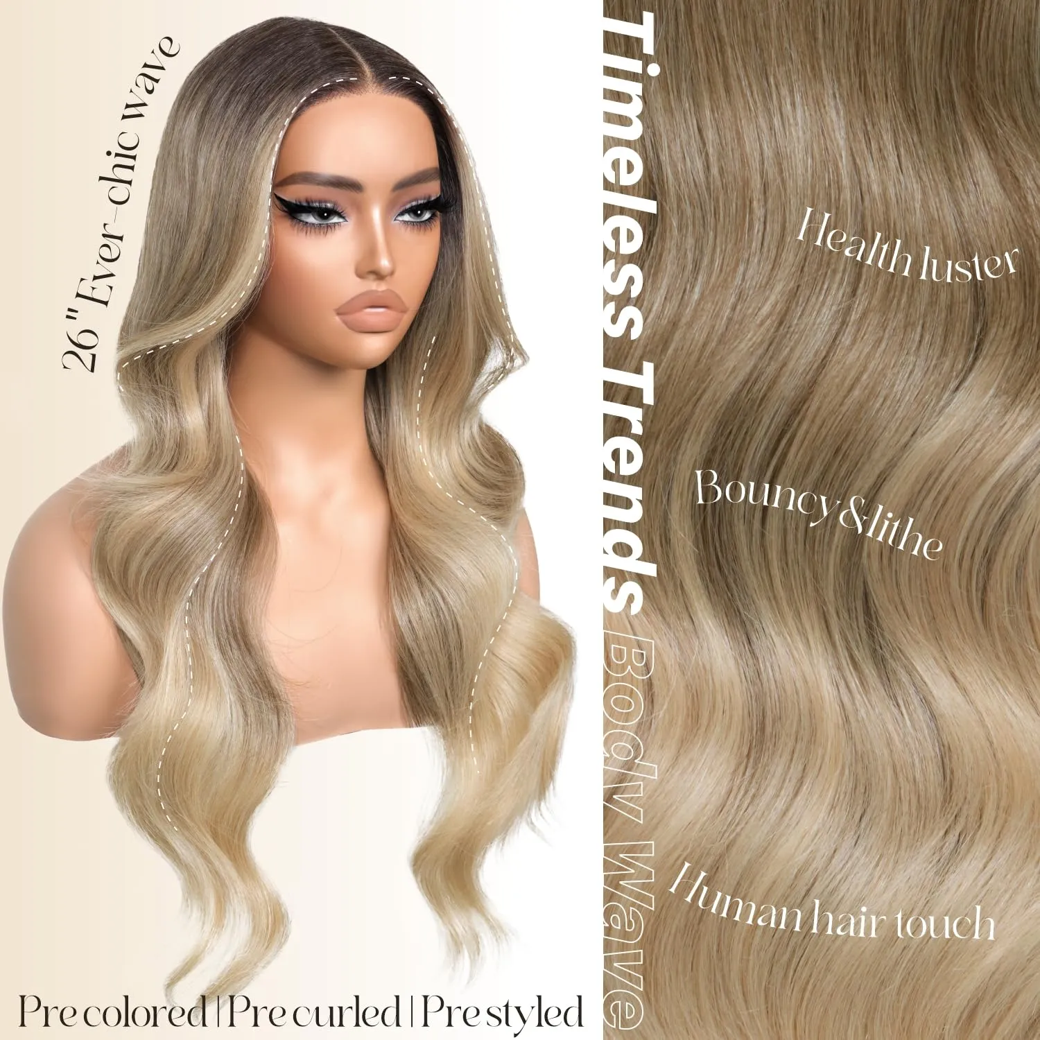 Ombre Blonde Synthetic Lace Front Wigs Body Wave Glueless Wigs With Bangs Pre Plucked Pre Cut 13x5x1 HD Lace Middle Part Wigs For Woman 26 Inch