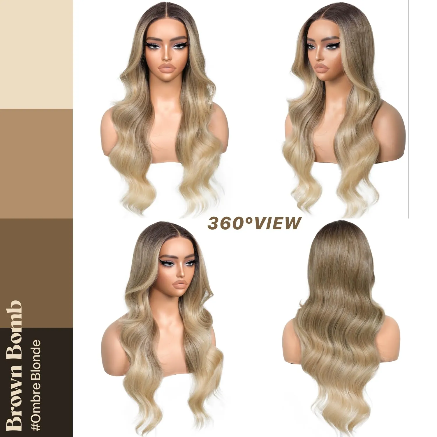 Ombre Blonde Synthetic Lace Front Wigs Body Wave Glueless Wigs With Bangs Pre Plucked Pre Cut 13x5x1 HD Lace Middle Part Wigs For Woman 26 Inch