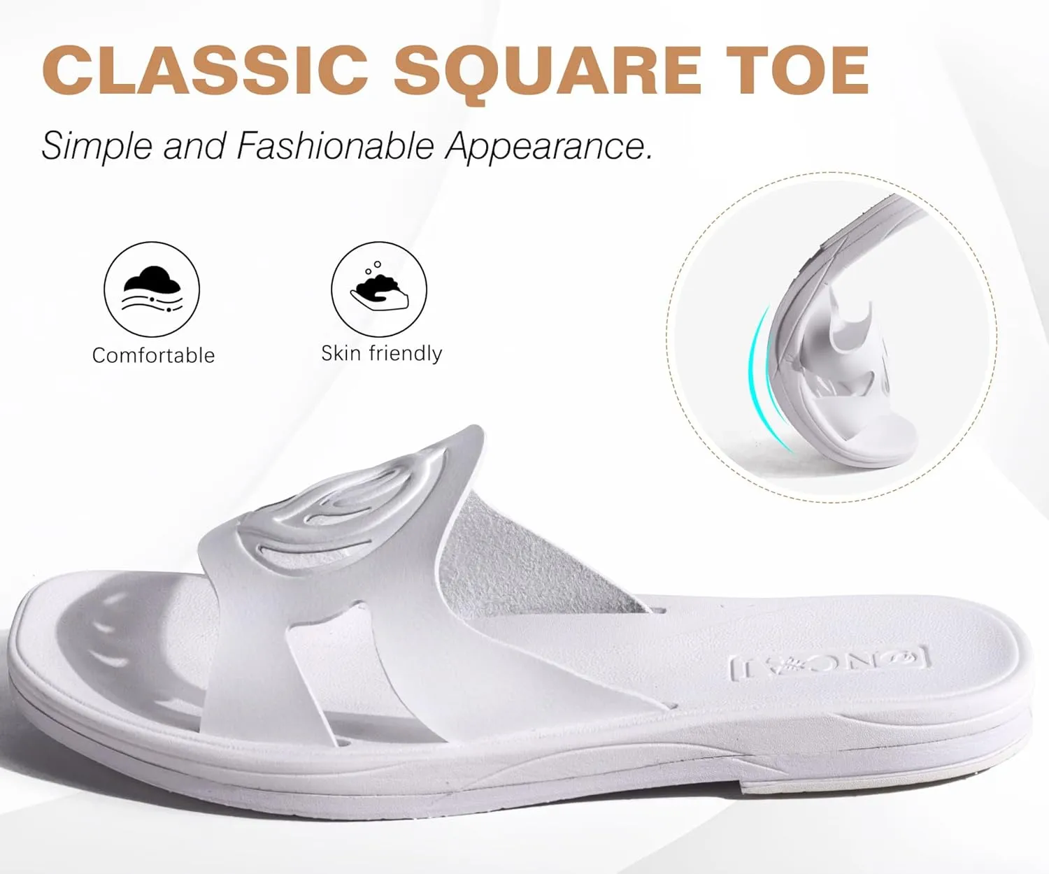 ONCAI Women's Flat Sandals Fashion Square Open Toe Slide Dressy Sandals for Woman Soft Cushion Vegan Comfortable Summer Slip On Casual Walking Outdoor Ladies Sandal Non Slip Rubber Sole Size 6-11 US