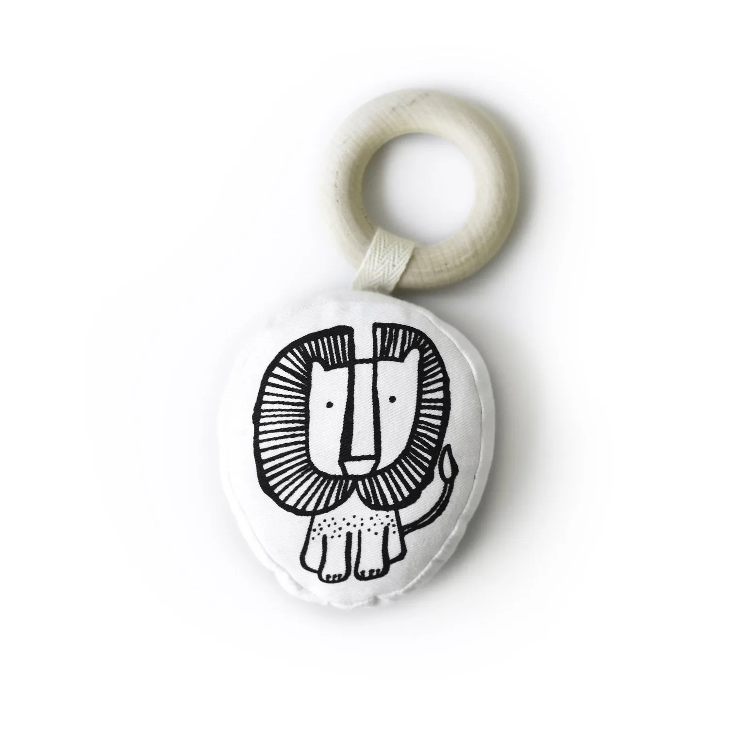 Organic teether with wooden ring - lion