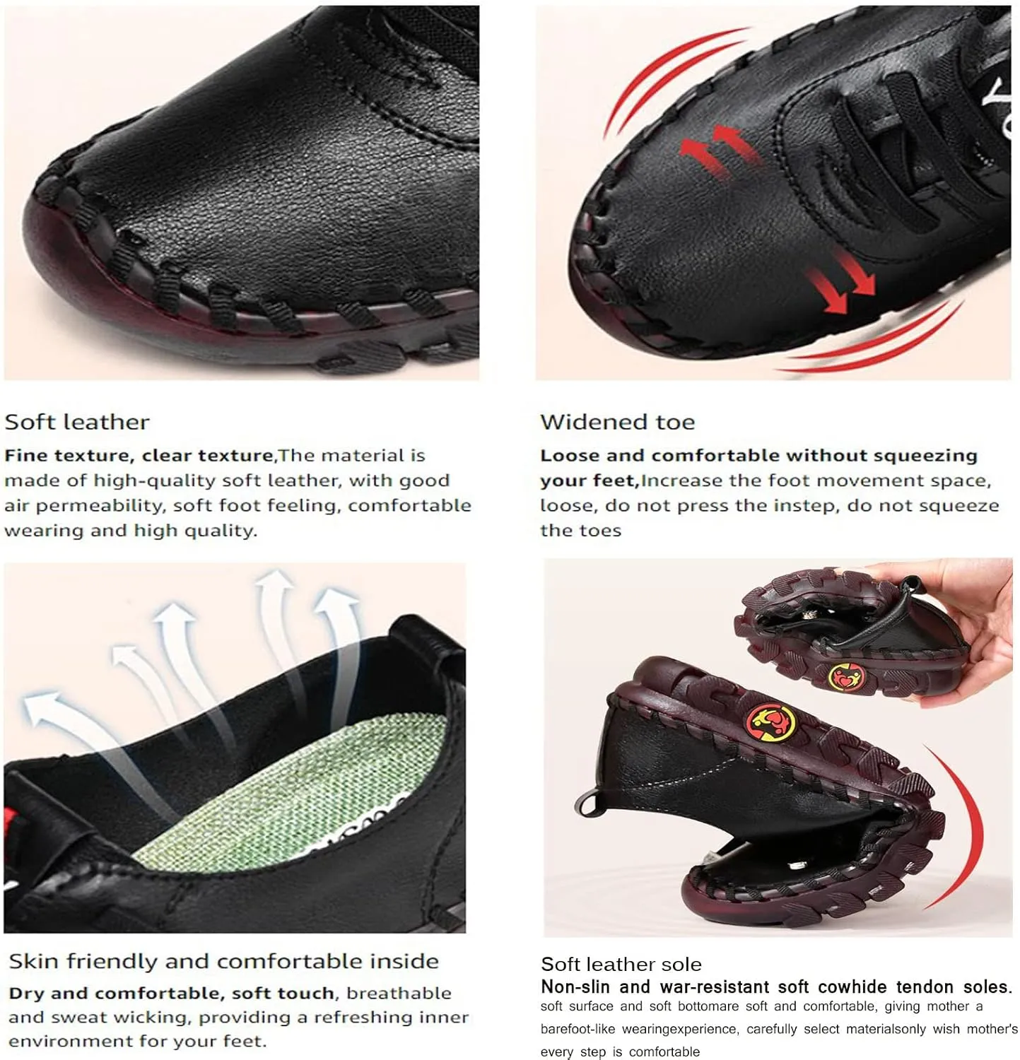Ortho Leather Soft Leather 4D Pain ReliefShoes Womens Non-Slip Handmade Cowhide Casual Loafers Mom Comfort Shoes