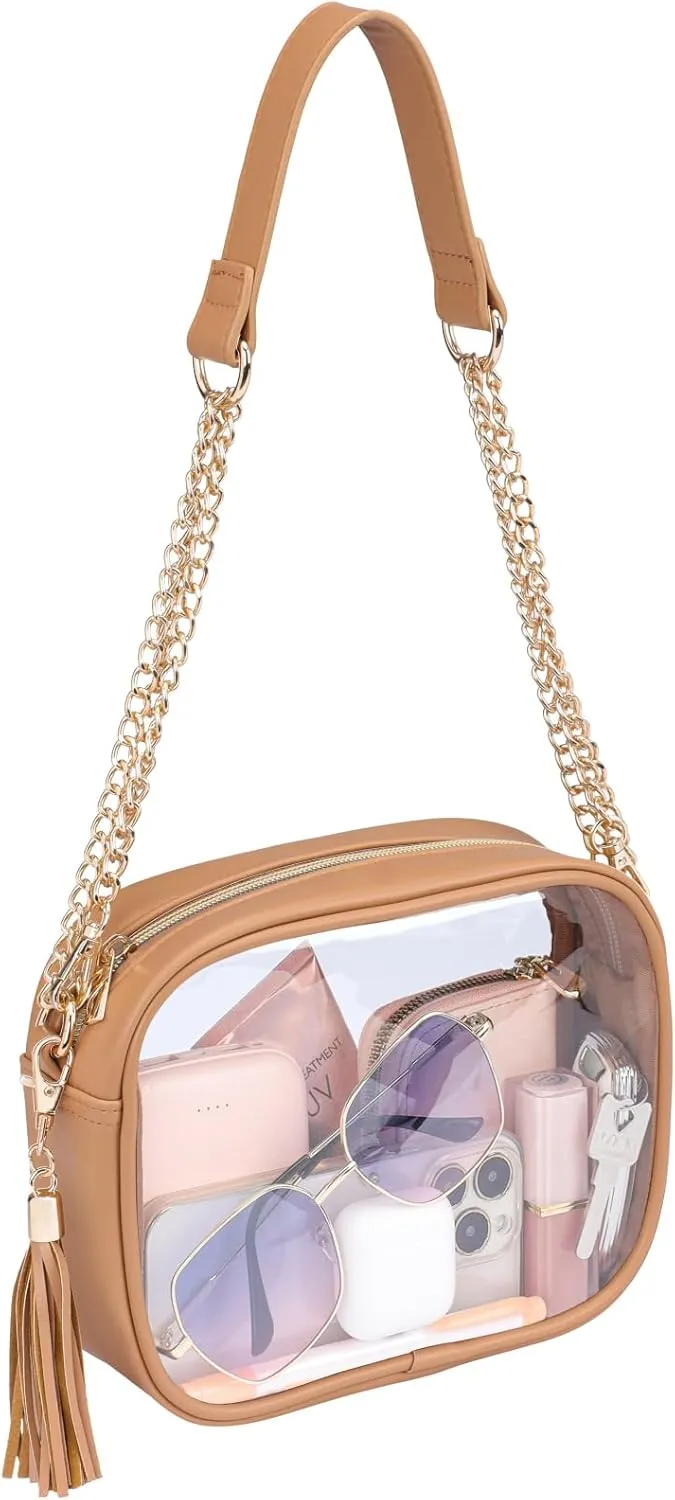 PACKISM Clear Bag for Stadium Events - Cute Clear Purse for Women Crossbody & Adjustable Chain for Sports Games Concerts