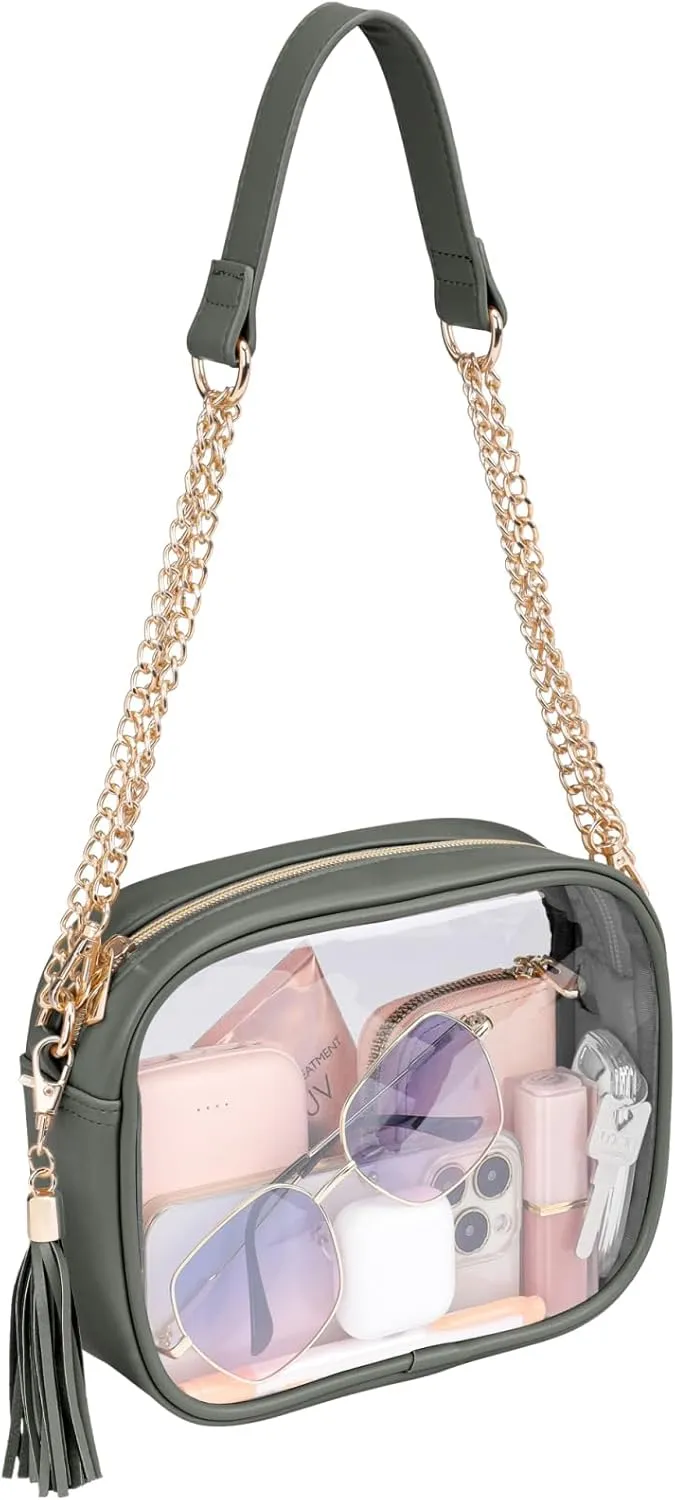 PACKISM Clear Bag for Stadium Events - Cute Clear Purse for Women Crossbody & Adjustable Chain for Sports Games Concerts