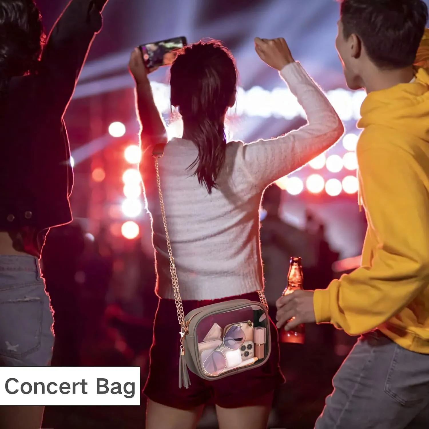 PACKISM Clear Bag for Stadium Events - Cute Clear Purse for Women Crossbody & Adjustable Chain for Sports Games Concerts