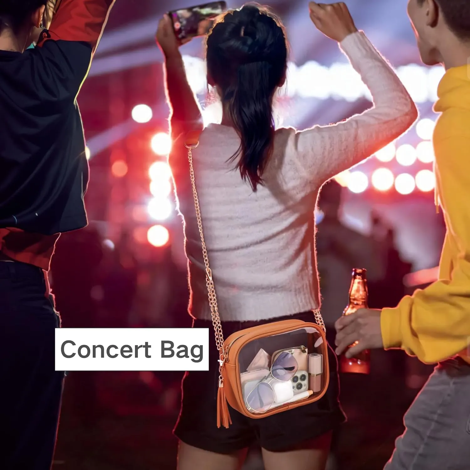 PACKISM Clear Bag for Stadium Events - Cute Clear Purse for Women Crossbody & Adjustable Chain for Sports Games Concerts