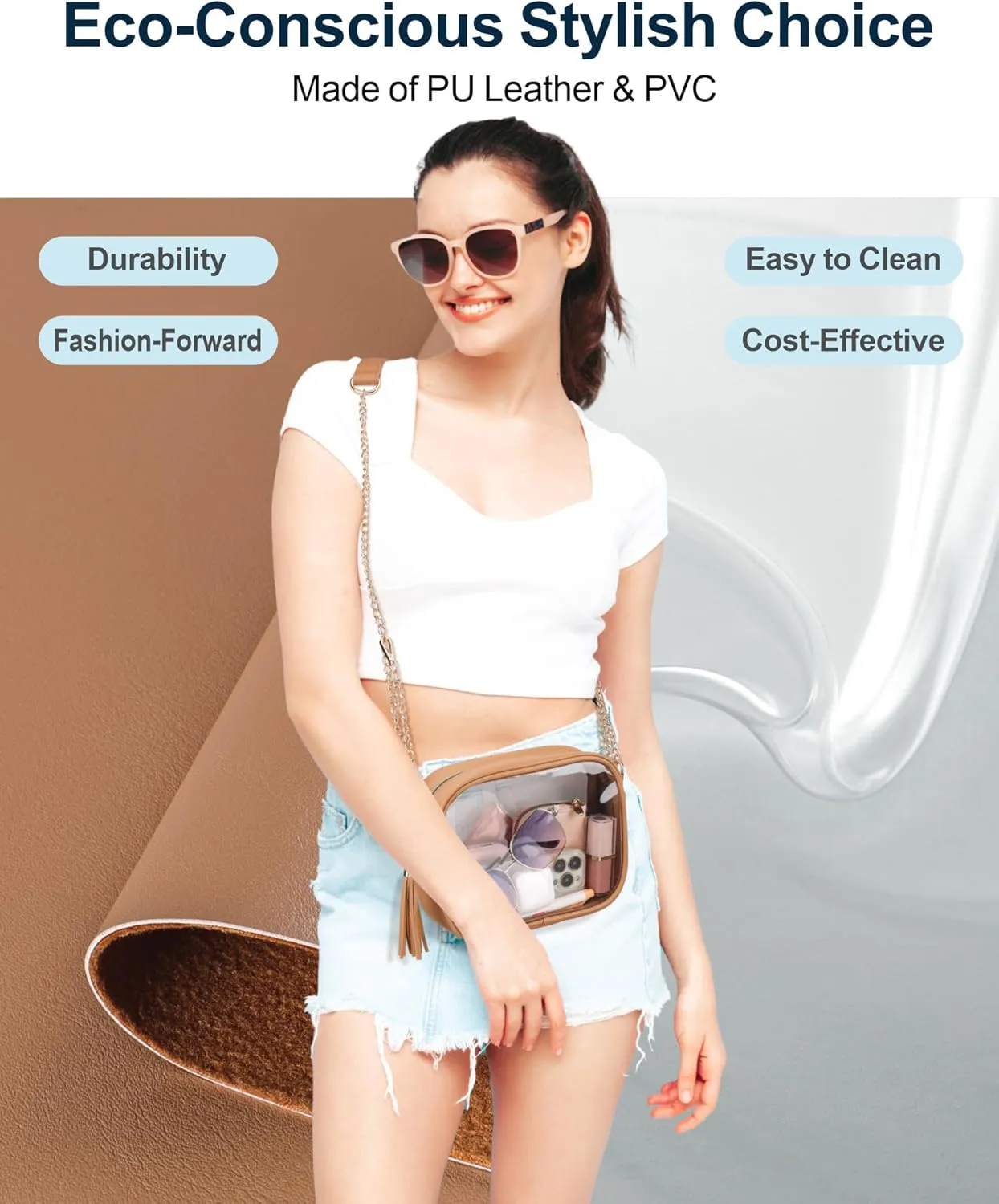 PACKISM Clear Bag for Stadium Events - Cute Clear Purse for Women Crossbody & Adjustable Chain for Sports Games Concerts