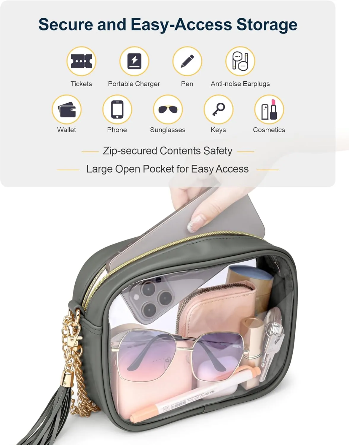 PACKISM Clear Bag for Stadium Events - Cute Clear Purse for Women Crossbody & Adjustable Chain for Sports Games Concerts