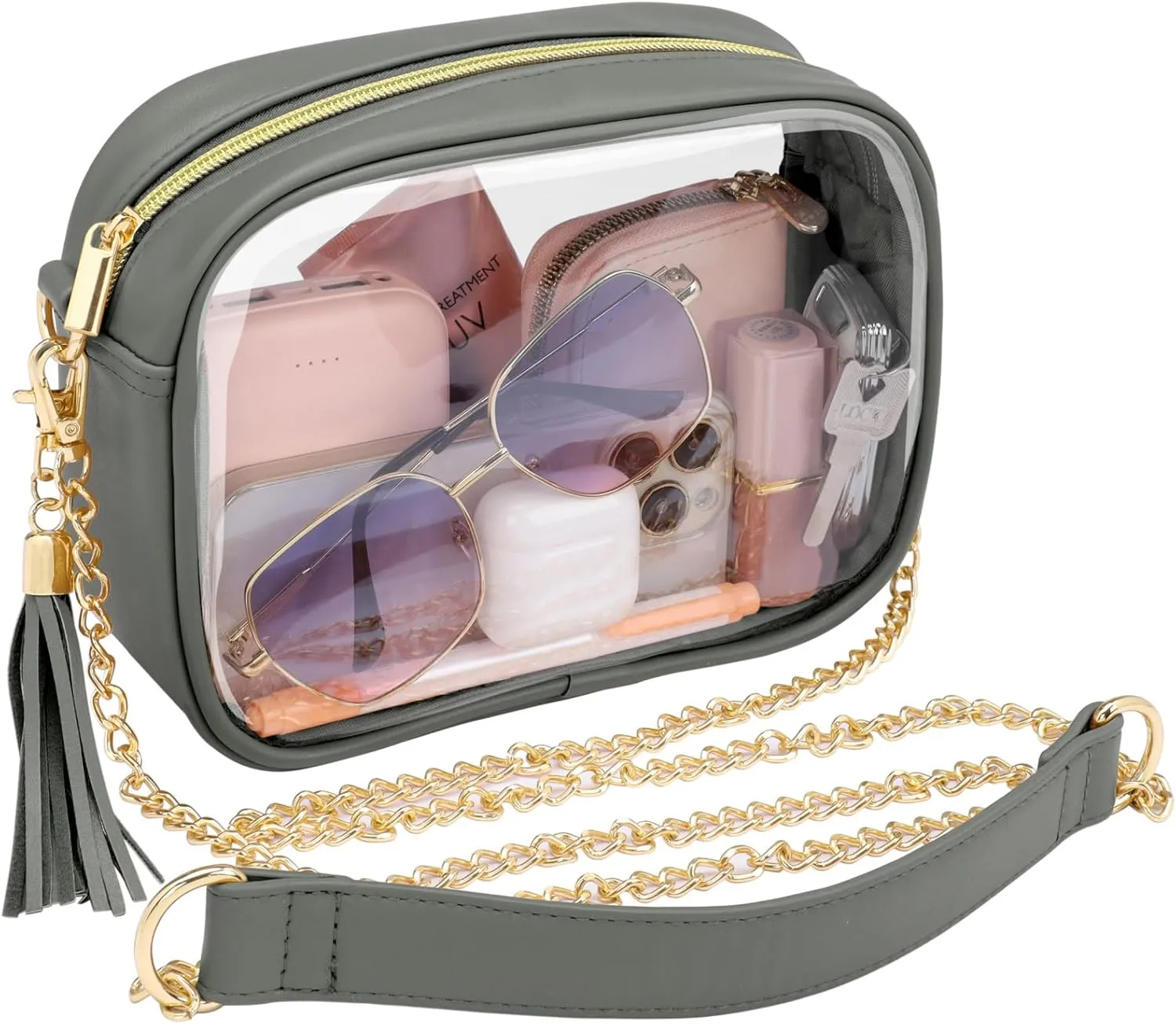 PACKISM Clear Bag for Stadium Events - Cute Clear Purse for Women Crossbody & Adjustable Chain for Sports Games Concerts