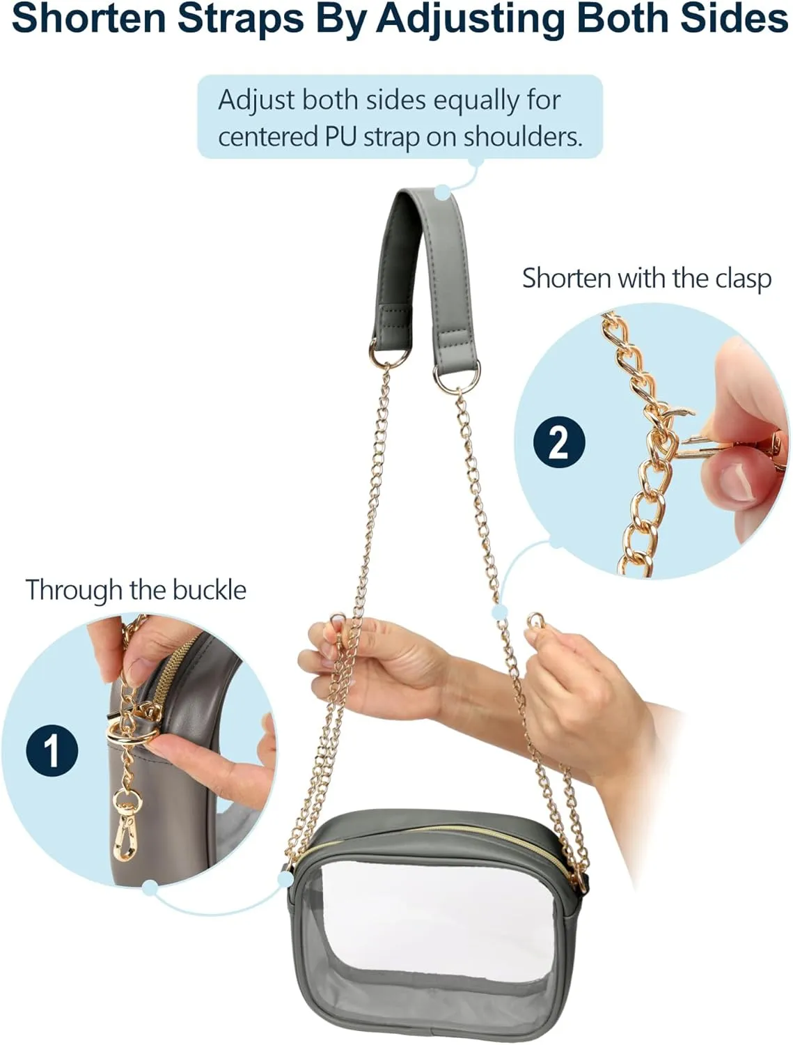PACKISM Clear Bag for Stadium Events - Cute Clear Purse for Women Crossbody & Adjustable Chain for Sports Games Concerts
