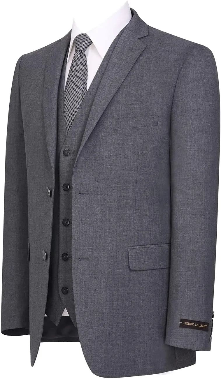 P&L Men's 3 Piece Slim Fit Suit Set Two Buttons Solid Office Jacket Vest Pants Dress Suit