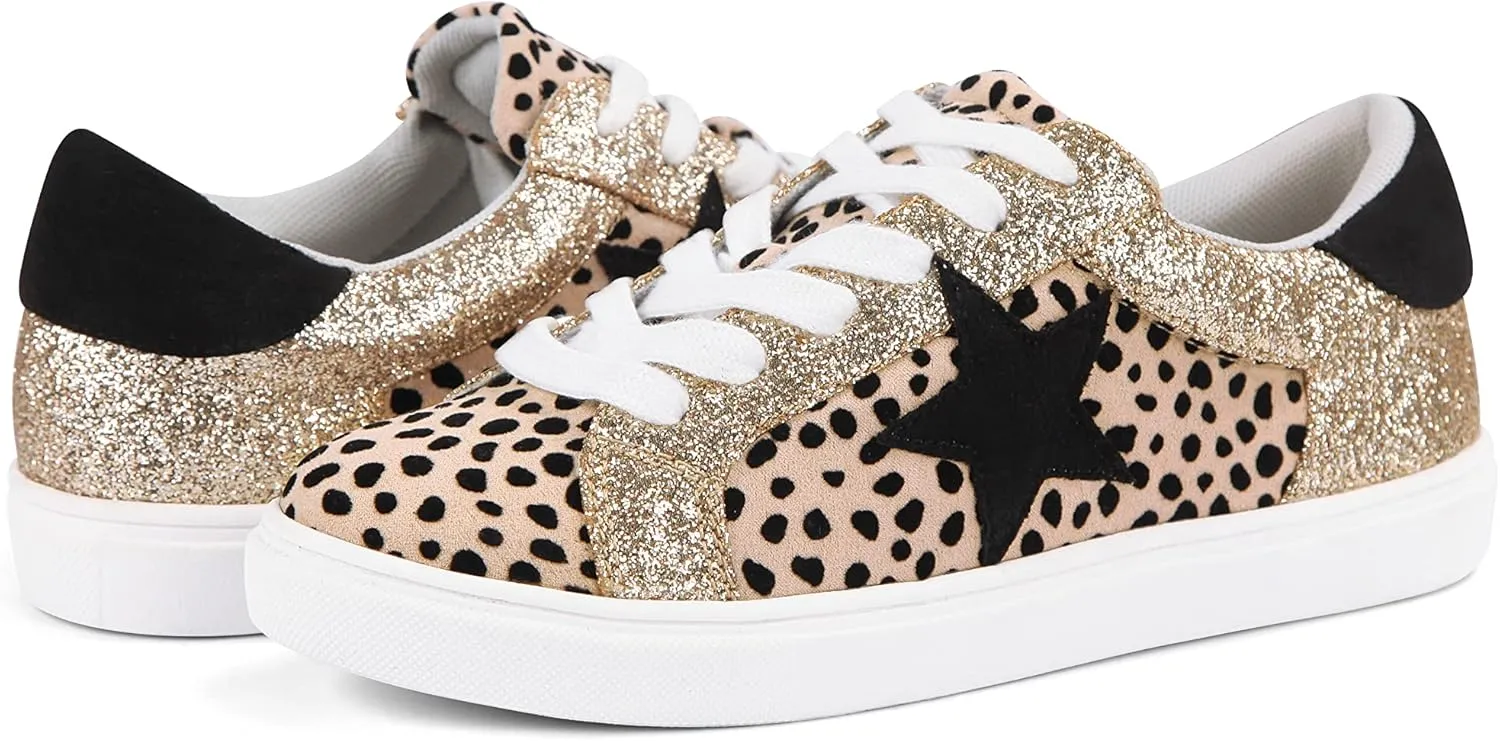 PARTY Women's Fashion Star Sneaker Lace Up Low Top Comfortable Cushioned Walking Shoes