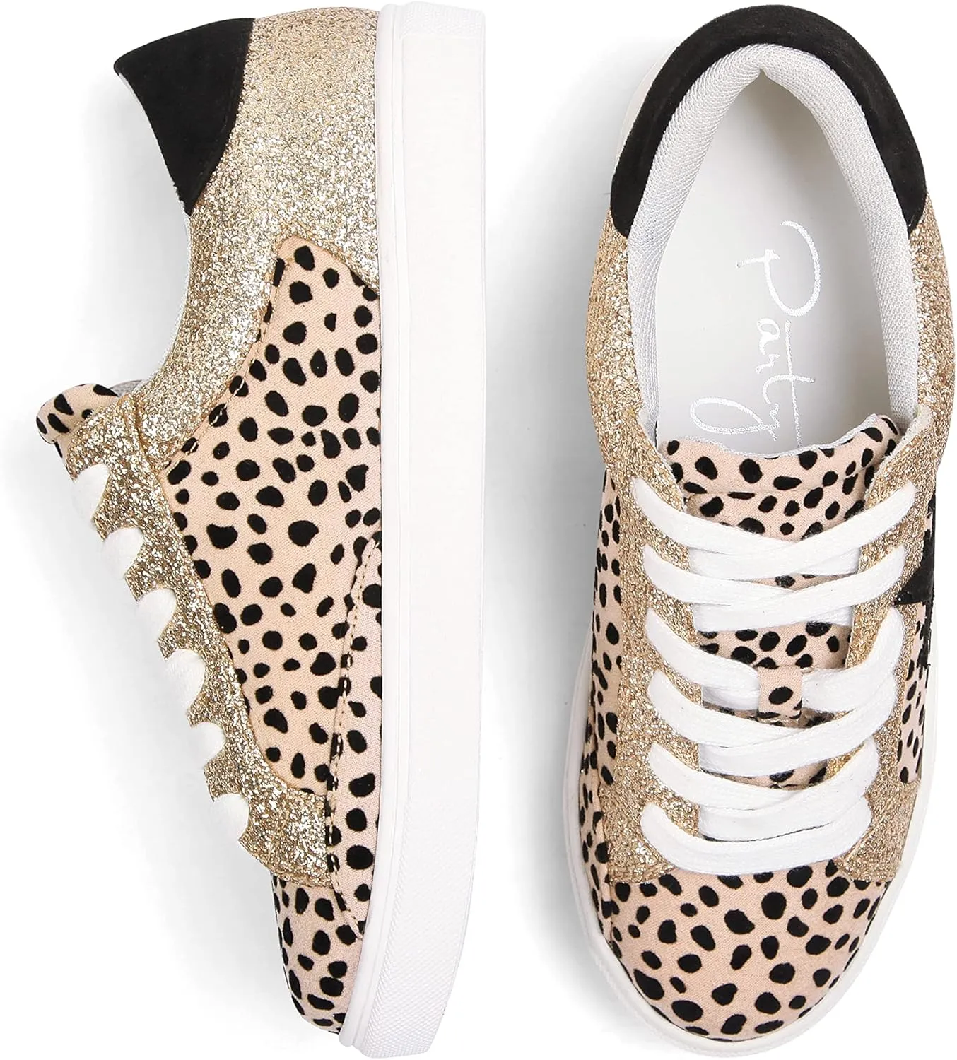 PARTY Women's Fashion Star Sneaker Lace Up Low Top Comfortable Cushioned Walking Shoes
