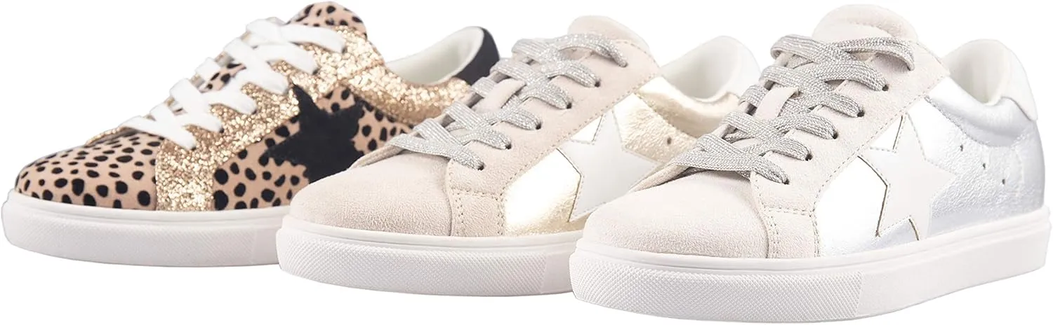 PARTY Women's Fashion Star Sneaker Lace Up Low Top Comfortable Cushioned Walking Shoes