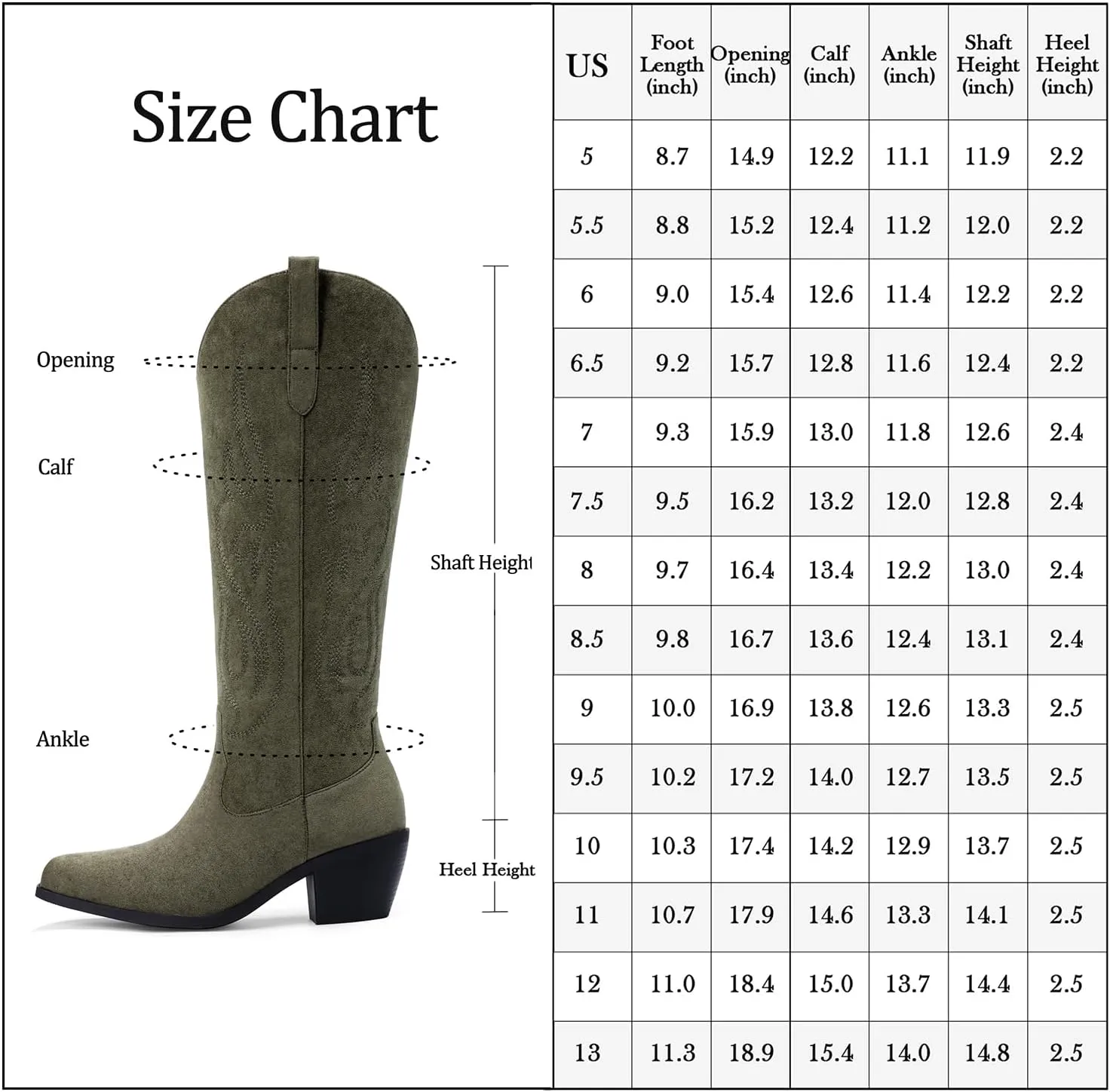 Pasuot Western Cowboy Boots for Women - Knee High Wide Calf Cowgirl Boots with Classic Embroidered, Slip On Pointed Toe Chunky Heel Fashion Retro Classic Pull On Tall Boot for Girls Ladies Fall Winter