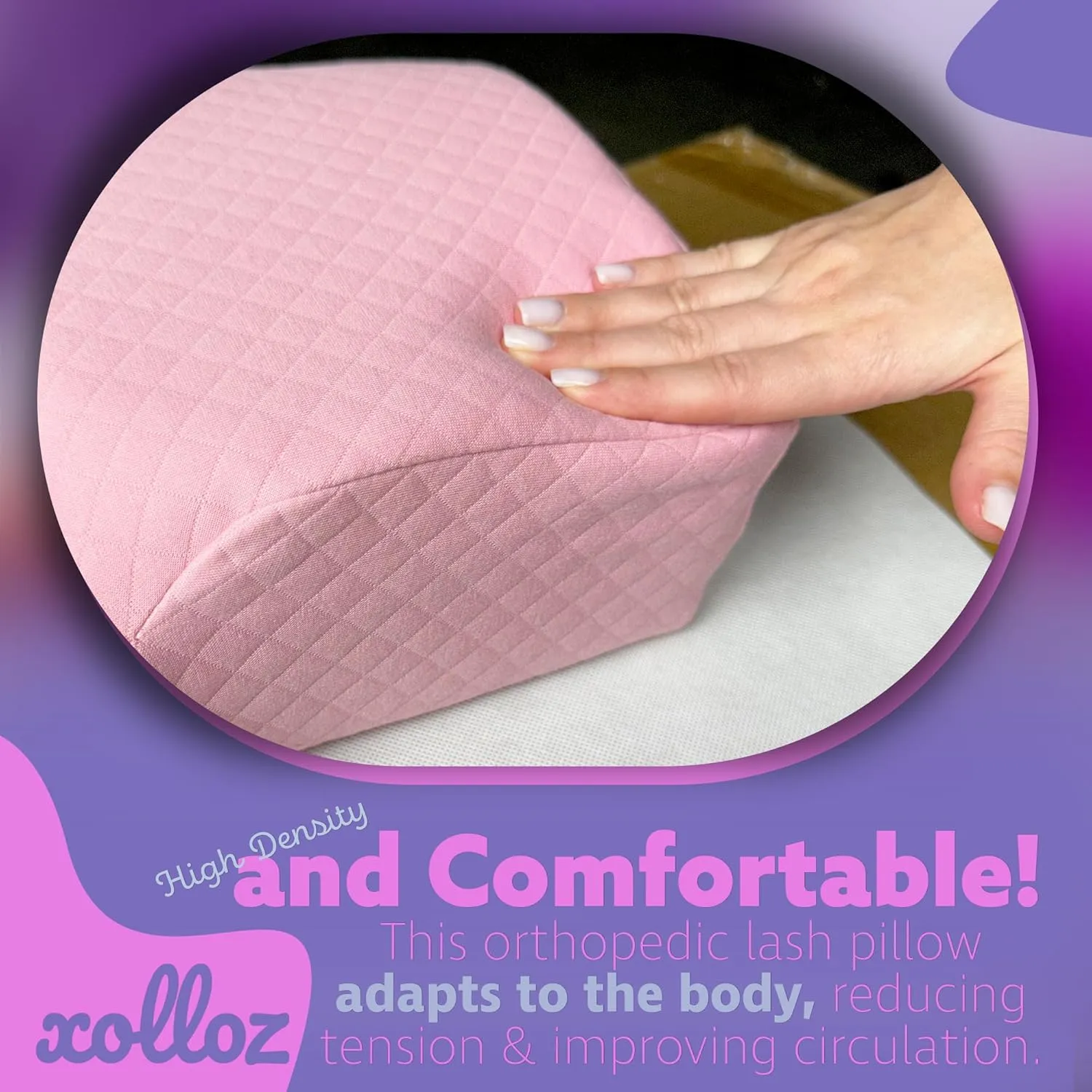 Pillow for Eyelash Extensions - Curved Memory Foam Lash Bed Pillow with Neck and Back Support, Perfect Pillow for Eyelash Extensions, Two Pockets for Tools On The Sides of Pillow (Pink)