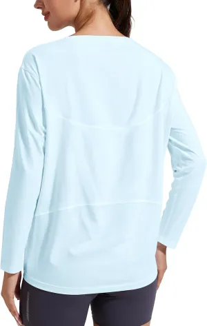 Pioneer Camp Bamboo Viscose Long Sleeve Workout Shirts for Women Back Loose Fit Yoga Athletic T-Shirts Casual Boat Neck Tops