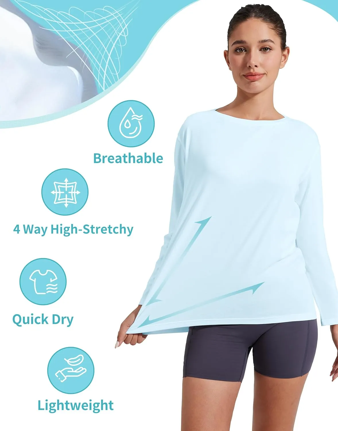 Pioneer Camp Bamboo Viscose Long Sleeve Workout Shirts for Women Back Loose Fit Yoga Athletic T-Shirts Casual Boat Neck Tops